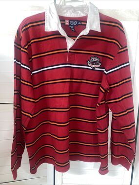 Chaps Rugby Shirt Men’s Red Blue Orang Stripe Color Block Crest Preppy Cotton XL